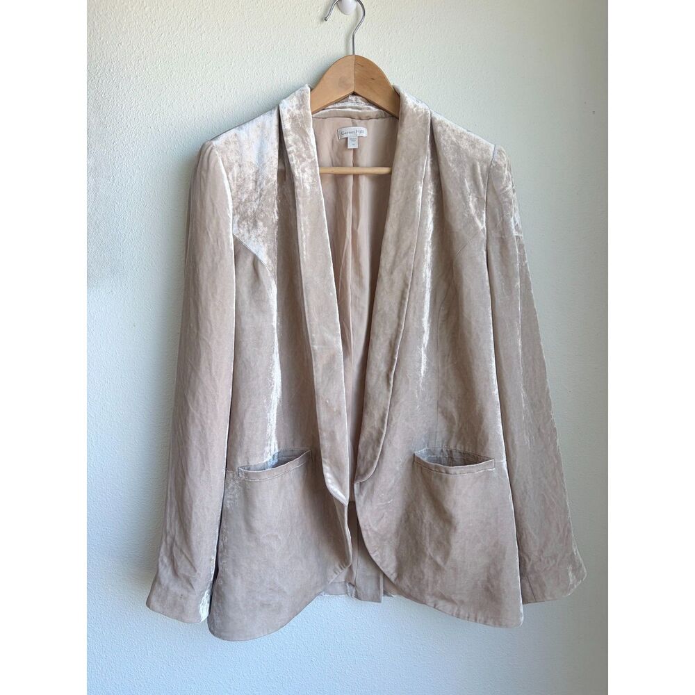 GARNET HILL Champagne Gold Velvet Silk Blend Open Front Collar Blazer Womens 10